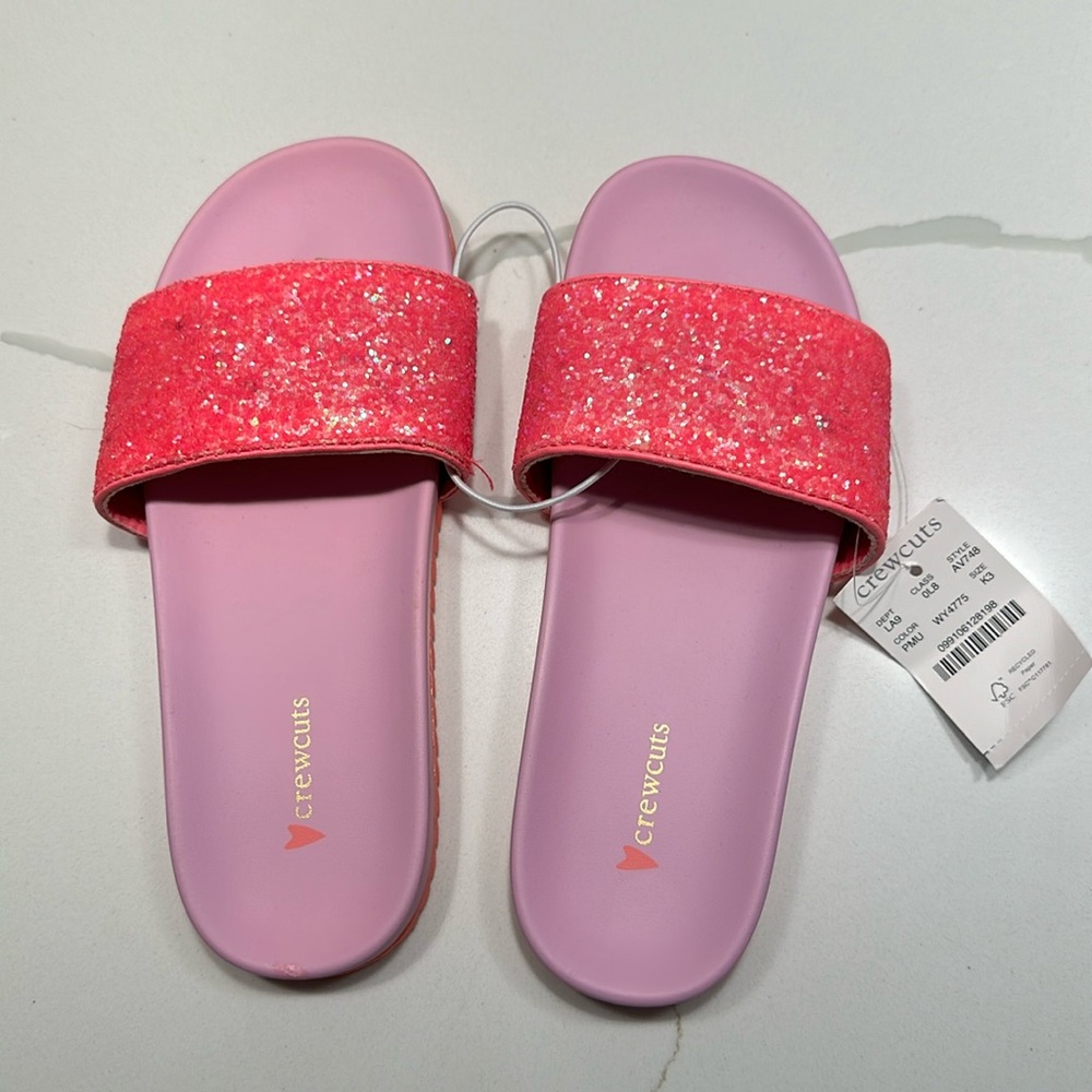 NWT J crew crewcuts girls slides sandals size 3 pink sparkles glitter